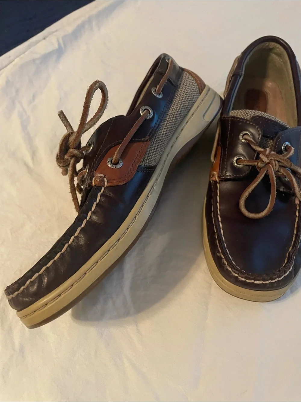 Sperry Men's Two-Tone Leather Boat Shoes in Dark Brown and Tan